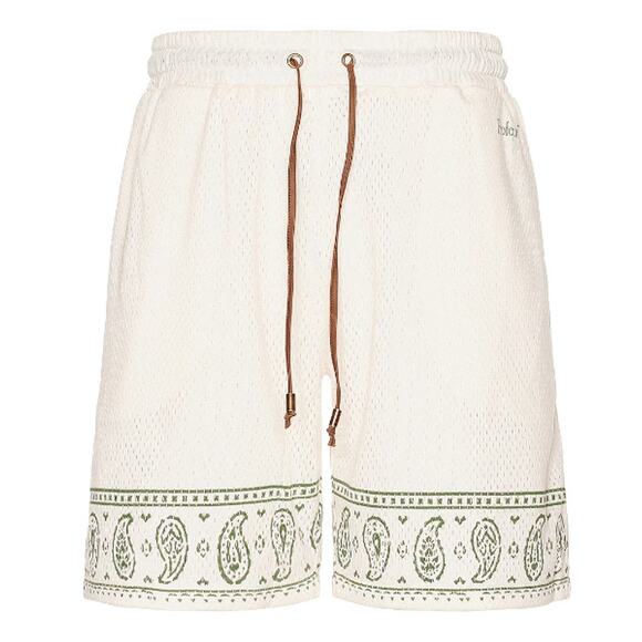 Found Cream Paisley Emblem Mesh Shorts Size Small - Picture 1 of 8